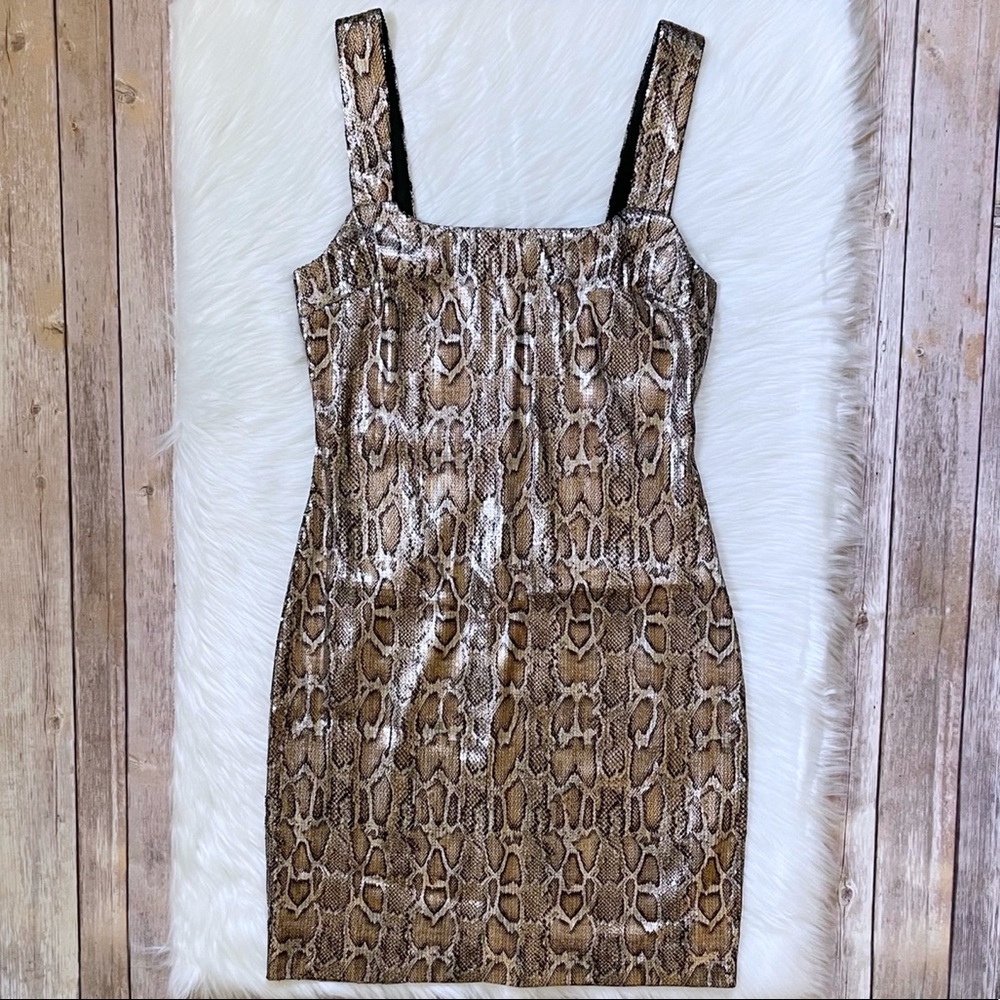 L’AGENCE Auden Snake Print Sequin Metallic Mini Dress - Picture 3 of 9